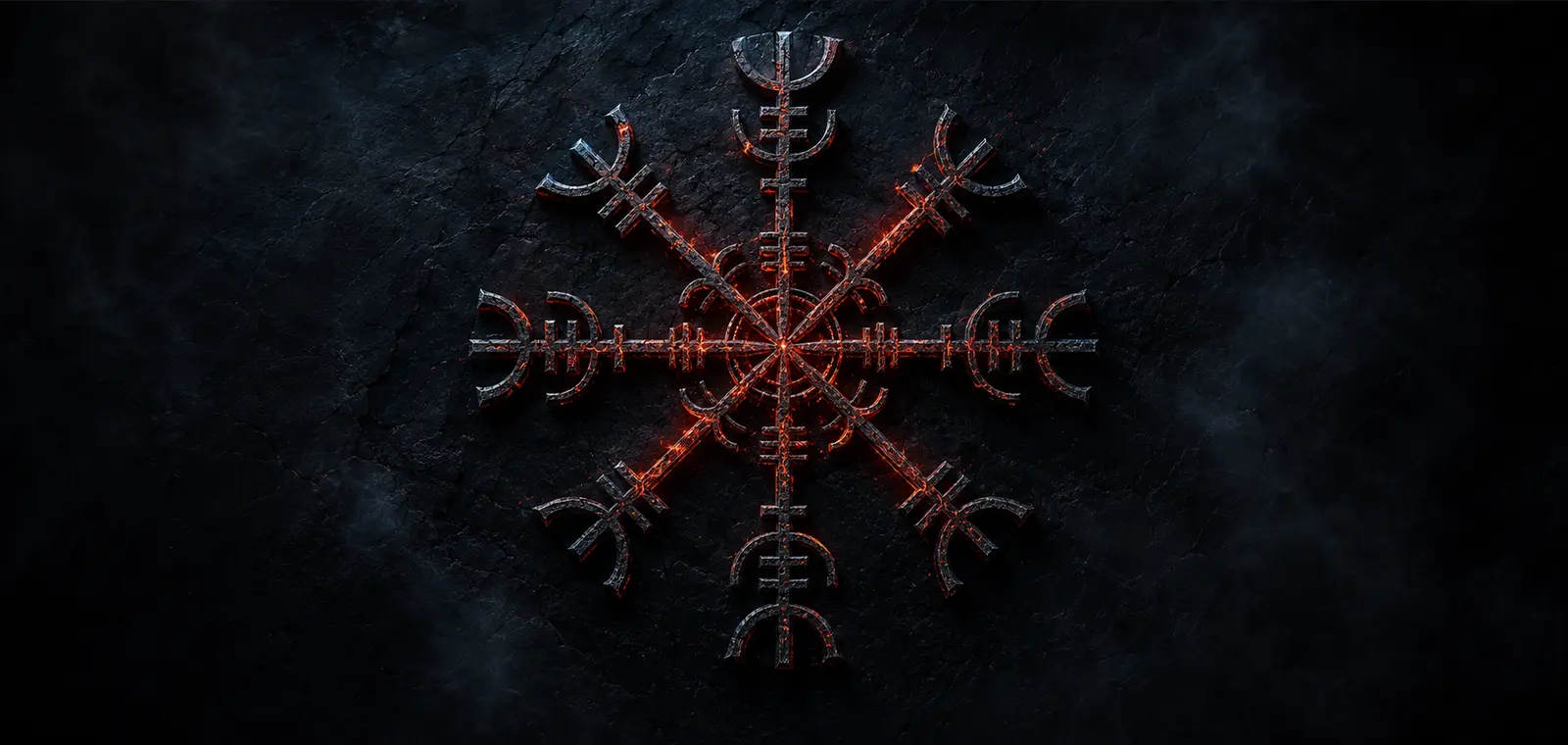 Volcanic obsidian Vegvisir with red elemental glow